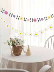 一套雏菊毛毡花环，彩色雏菊毛毡花环，彩色花叶链花环，春季生日婚礼派对装饰，花卉拍照道具，波西米亚风雏菊家居房间悬挂花环，适合生日、婴儿派对、婚礼背景装饰 - 彩色 - 查看 5