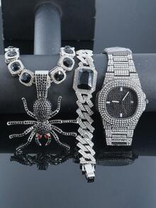 1 set Spider 3D-hänge, sockerbitsberlock, ädelstensarmband, herrklocka, presentförpackning, coola smycken i mörk stil som lämpar sig för semester och vardagsbruk - Spindelhalsbandshänge - Visa 3