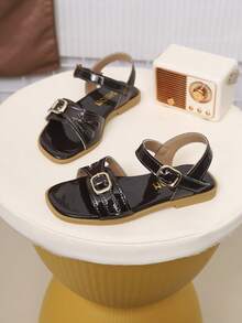 Kids Fashion Outdoor Sandals, Summer Square Toe Flat Shoes, Single Strap Sandals, New Girls Shoes, Fashionable Beach Slippers - Burgundy - View 4