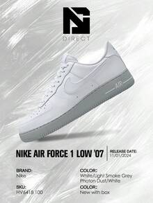 Nike Air Force 1 Low White Light Smoke Grey Sole – Men's Lifestyle Sneakers – Shoes For Man-Vintage-Spring & Summer-Inspired Running Shoes, Shock-Absorbing Comfort, Gym To Streetwear Casual Wear-Mother's Day Gifts-Father's Day Gift–HV6418 100 - White/Light Smoke Grey/Photon Dust/White - 查看 6