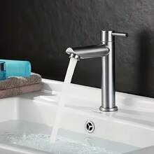 1pc Brushed Nickel Bathroom Sink Faucet, Modern Single Hole Stainless Steel Commercial Bathroom Sink Faucet (Without Drain) - Multicolor - View 5