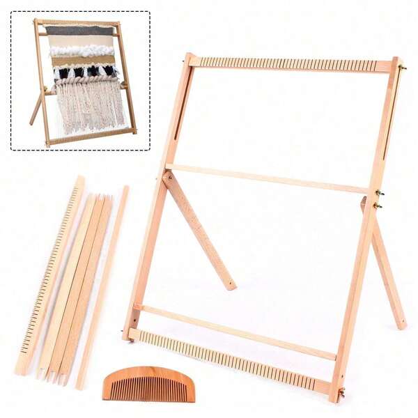 Wooden Handmade Weaving Loom Frame Tapestry Weaving Kit With Comb And Bobbin NEW
