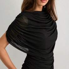 Women's Scarf Collar Draped Sleeveless Fitted Top Spring Summer New Casual Office Wear - màu đen - Xem 3