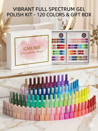 GMUME Set de 120 colores de esmalte de uñas en gel, vibrante y brillante, 15ml/0.5oz por botella, codificado por color, curable con UV/LED, removible, calidad profesional de salón, regalo ideal para novia, Día de San Valentín, uñas de cumpleaños