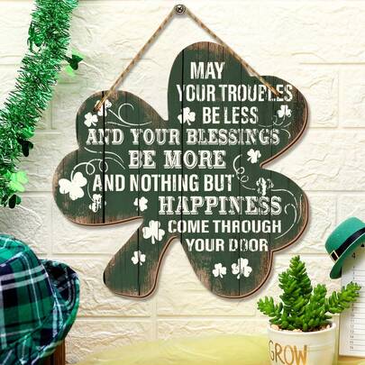 St Patrick's Day Door Decorations Green Shamrock Welcome Wooden Wall Hanging Sign With Irish Blessing Clover Home Wall Decor Irish Gifts For Front Door Home Indoor Outdoor Decor