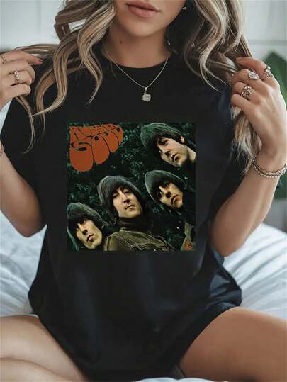 100% Cotton Beatles Album Cover Art On Tshirt Round Neck Short Sleeve T-Shirt Women's Men's Fashion Summer Tops Printing Graphic Tee