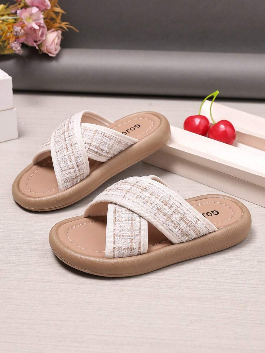1 Pair Girls' Summer New Style Slippers, Children's Shoes, Fashionable Summer Girls' Slippers, Casual Girls' Princess Shoes - Beige - View 1