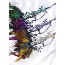 Halloween Masquerade Masks For Women - 2025 Peacock Feather Lace Mask 1920s Venetian Eyemask For Party - Đen Xanh - Xem 7
