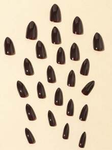 24片可重复使用的短杏仁形亚克力美甲贴纸，浅棕色，冬季美甲最佳亮面纯色亚克力贴片 - 棕色 - 查看 3