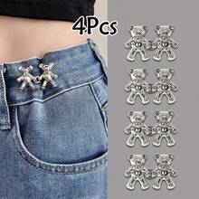 2pcs Gold Cartoon Bear Pants Buttons, Detachable Metal Waist Buttons Without Sewing