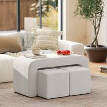 Set Of 3 Footstools, Pouf With 3 Stools, Padded Stools For Living Room And Bedroom, Elegant White - Light Grey - View 7