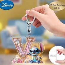 2D Printed 1pc Disney Stitch Acrylic Keychain, 26pcs English Alphabet, Featuring Stitch & Angel Cartoon Design, Cute Kawaii Bag Charm, Car Key Chain, Letter Spelling Pendant, Perfect Birthday Gift, Ideal For Disney Stitch Fans, Valentine's Day Gift, Ramadan Gift - Multicolor - View 15