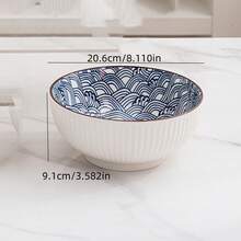 1 件陶瓷简约蓝色日式碗，4.5 英寸、6 英寸或 8 英寸尺寸，日式、北欧、波西米亚风格简约高端蓝色/浅色餐具碗套装，多种尺寸和图案可供选择 - 藍 - 查看 28