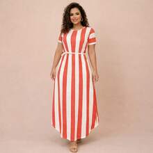 Women's Long Saruel Dress With Sleeves, Romantic Style, Women's Clothing - Coral Pink - View 1