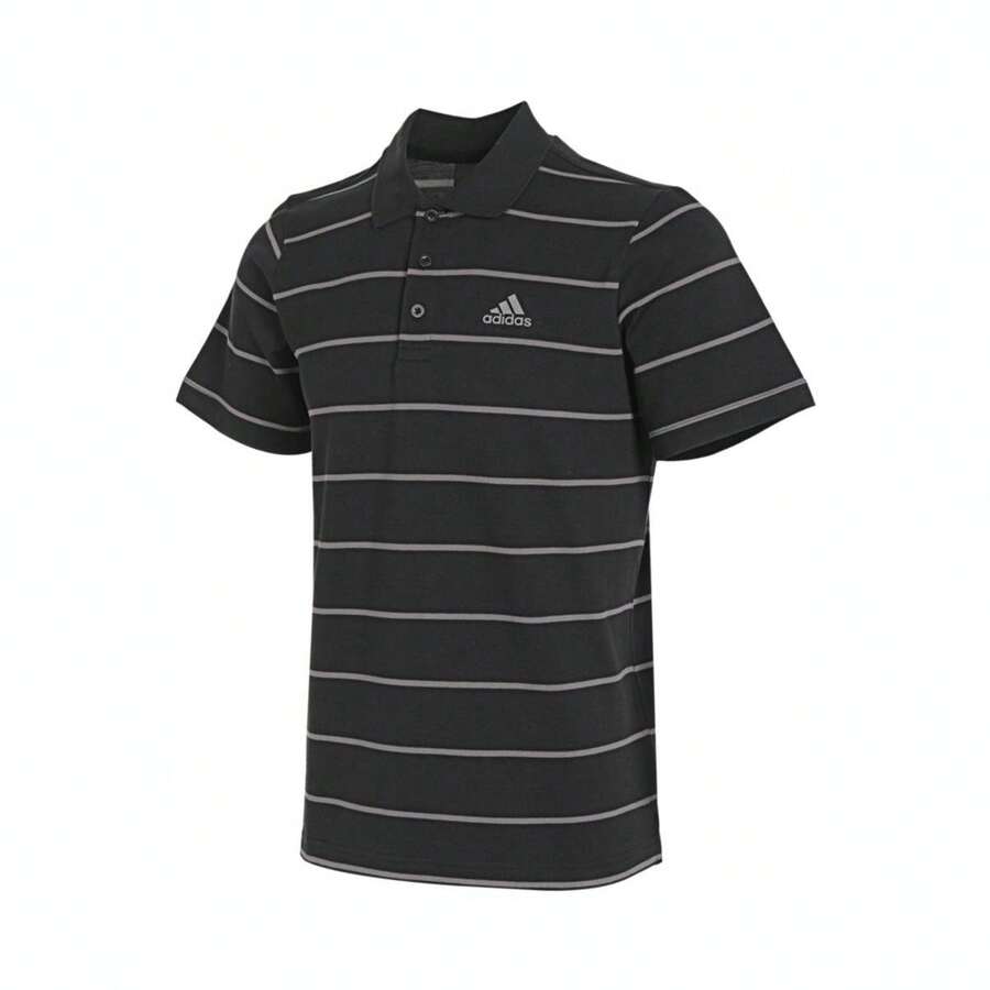 Adidas 男士短袖 Polo 衫 IT3920，运动休闲时尚日常穿着，春夏款 - 黑色 - 查看 1