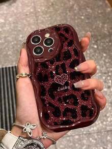 Cream Textured Wine Red Leopard Print Heart Painted Anti-Drop Phone Case Compatible With IPhone 14, 14 Pro, 14 Pro Max, 13, 13 Pro, 13 Pro Max, 11, 11 Pro Max, 12, 12 Pro, 12 Pro Max, XR, XS, 15, 15 Pro, 15 Pro Max, 16, 16 Pro, 16 Pro Max, 17, 17 Pro, 17 Air, 17 Pro Max, Premium Anti-Drop Phone Case - Multicolor - View 2