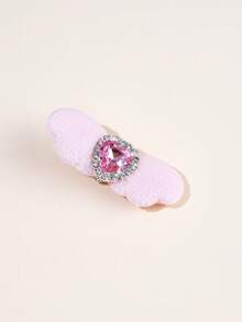 1pc/2pcs/4pcs Valentine's Day Pet Decor Heart Hair Clips, Angel Wings With Heart Rhinestones, Cute Hair Accessories - Pink - View 5