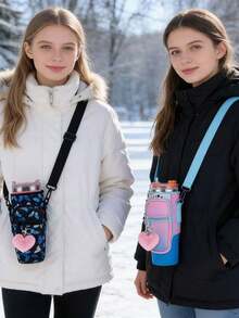 1pc/4pcs With Pink Heart-Shaped Plush Hanging Cup Accessory Set, Portable Adjustable Shoulder Strap, Suitable For Sports And Outdoor Gift Giving - Multicolor - View 6