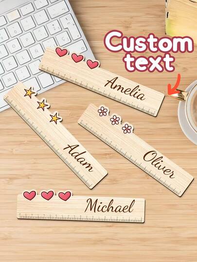 1pc Customizable Name Wooden Rulers - Personalized Classroom Learning Tools With Hearts, Stars & Flowers, Handmade Student Prizes & Back-To-School Gifts For Teachers, Classroom Decor, Classroom Decorations