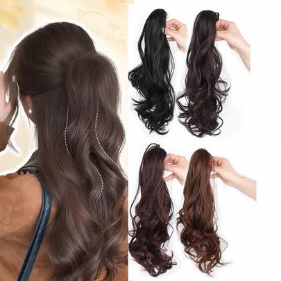 Ponytail Extension Synthetic Wigs Claw Clip In Curly Wavy Ponytail Hair A Ponytail With Half Tied Hair Suitable For Women's Daily Wear And Gatherings