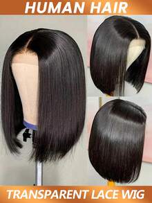 5x5蕾丝闭合假发，巴西直发波波头蕾丝假发，直发真人发假发，带刘海，中分波波头蕾丝假发，180%密度，女士款