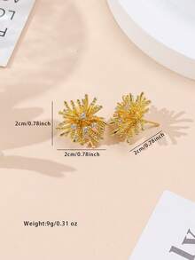 1 Par de Brincos de Botão Retrô Fashionista com Flor Cintilante, Adequado para Uso Diário e em Feriados Femininos - Dourado - Visão 6