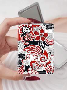 1pc Bohemian Floral Compact Makeup Mirror, Foldable, Lightweight, Ultra-Thin, Durable PU Leather, Suitable For Various Occasions, Travel, Gatherings, Work, School, Suitable For All Ages