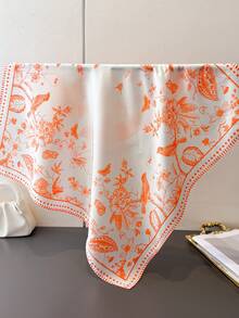 1 chiếc khăn lụa giả in hoa thời trang dành cho nữ, thích hợp cho bãi biển, đường phố, hàng ngày, kỳ nghỉ, công sở, phụ kiện trang trí thời trang. - FG178-1 Màu cam - Xem 2