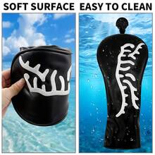 Minimalist Abstract Embroidered Golf Club Head Cover, Black Background With White Line Tiger Design, Unisex Golf Accessory - Black - View 4