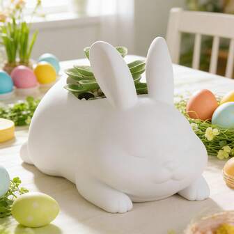 1个复活节可爱兔子造型花盆，柔软可爱的斜倚设计，内置种植槽，适合种植多肉植物/小型植物，实用花盆及节日装饰品