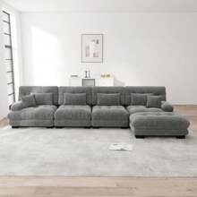 Modular Ecksofa, L-Shaped Couch Set For Wohnzimmer, 4-Sitzer Comfortable Cloud Couches Mit Beweglichem Ottoman, DIY-Kombination, Chenille, Gray - 灰色 - 查看 1