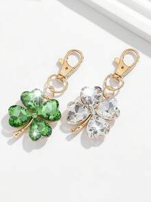 1pc Women's New Luxury Unique Four-Leaf Clover Shaped Keychain, Delicate Rhinestone Clover Lucky Friend Gift, Fashion Bag Charm - Multicolor - View 1
