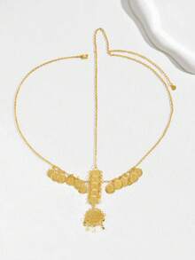1pc Arabic Gold-Plated Coin Tassel Chain Headpiece, Women's Festival Celebration Party Accessory - Golden - View 4