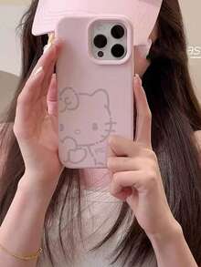 SANRIO Silicone Cute Minimalist IP Element Liquid Silicone 1pc Cute Kawaii Hello Kitty Cat Fashion Phone Case Compatible With IPhone 16 Pro Max 17 Pro 13 14 Pro 12 15 Plus Solid Color Simple Protective Cover Birthday Gift Party Celebration - Multicolor - View 3