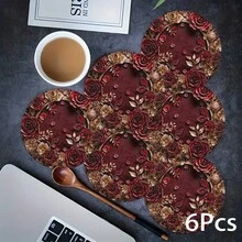 2片/4片/6片装红色玫瑰图案硅胶餐垫，情人节风格，节日礼物，装饰品，适用于餐桌、咖啡吧，四季皆宜，可水洗，桌面垫，房间装饰，杯垫，沥水垫，厨房餐垫，室内/室外派对装饰，家居装饰，理想礼物 - 彩色 - 查看 12