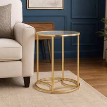 Gold Round Coffee Table With Glass Top – Modern Side Table For Living Room Or Entryway - Gold - View 1
