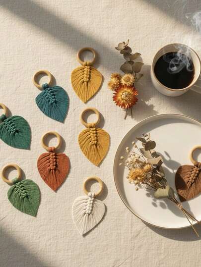 1件套手工编织波西米亚风树叶餐巾环花环，乡村农舍风格装饰，祈祷墙饰树叶餐巾环，婚礼家居装饰，木质餐巾环，餐桌装饰，复活节乡村风餐巾环，波西米亚风餐桌装饰，春季宴会，婚礼，节日晚宴