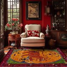 Tiger Pattern Vintage Oriental Design Area Rug Washable Rug Vintage Traditional Floor Cover Foldable Thin Retro Accent Indoor Non Slip Carpet Print Mat Bedroom Living Room Bathroom Home Decor Large Carpets Dining Room Rug Kitchen Rugs For Entryway - A - 查看 1