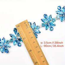 1 Yard Colorful Horse Eye Glass Rhinestone Chain Shiny Sparkling Fashion Trimming Rhinestone Lace Rhinestone Tassel Premium DIY Embellishment Accessories Perfect For Bridal Dress Evening Gown Wedding Outfit Party Costume Garment Decoration - Lake Blue - View 3