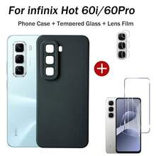 3in1 For Infinix Hot 60 Pro Phone Case Shockproof For Infinix Hot 60 60i Phone Cover + Tempered Glass Protector Film +Lens Film - Black - View 3