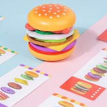 1pc Wooden Hamburger Stacking Game, Food Themed Matching Toy With Flashcards, Suitable For Children 2+ - Multicolor - View 12