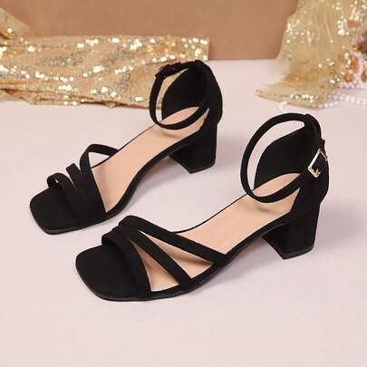 Vintage Fabric Buckle Closure High Heels, Suitable For Commuting And Office, Spring/Summer