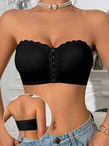 2pcs Mocha & Black Front Closure Seamless Bralette, Upgraded Non-Slip Silicone, Wireless, A-C Cup - Multicolor - View 7
