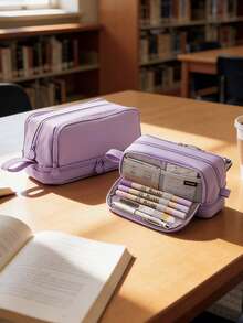 Large Capacity Pencil Case, Beautiful And Practical, Office Stationery Storage Bag, Simple And Durable, Multi-Functional Design, , First Day Of School - Multicolor - View 5