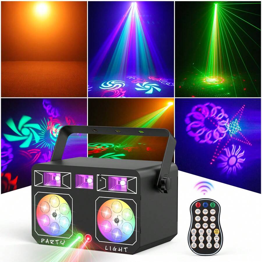 Luces láser para DJ, luces de fiesta, luz láser RGB a todo color para escenario, máquina para espectáculos de luces láser con patrones, control remoto por voz DMX para bodas, iglesias, clubes, fiestas, discotecas, bares, escenarios de clubes, DJ, KTV, karaoke.