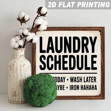 2D Flat 1pc, Laundry Schedule Sort Today Wash Later Fold Maybe Iron Hahaha Wooden Framed Sign Laundry Room Humorous Wall Decor For Laundry Room, Bathroom, Home, Decorative Signs & Plaques 8x8 Inch - Framed 8x8in/20x20cm - 1pc - View 4
