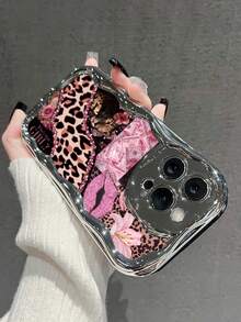 豹纹唇彩电镀奶油质感软壳，兼容 17/17 Pro Max/ 16/ 16 Pro/ 16 Pro Max/ 15/XR/7P/8P/P12 Pro Max/P13 Pro Max/P14 Pro Max/P13/P14/P11/P12/P14，女士柔软防摔，XS/S/XS Max/78GES2，可爱时尚加厚手机壳 - 彩色 - 查看 4