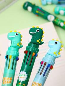 1pc/2pcs/3pcs Dinosaur Theme 10-Color Retractable Ballpoint Pen, Fun Creative Stationery Gift, Multi-Color Combination, Essential For School And Office, Kindergarten Reward Gift - Black - View 8