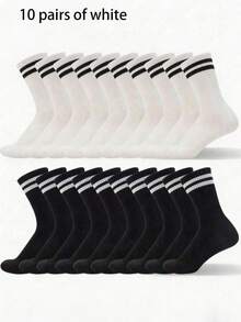 20 Pairs Unisex Casual Minimalist Fashion Versatile Breathable Mid-Calf Socks, Couples Socks - Black and White - View 10