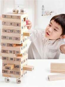 Juego De Mesa Familiar Jenga De Madera 54 Bloques Numerico - Camel - Ver 8